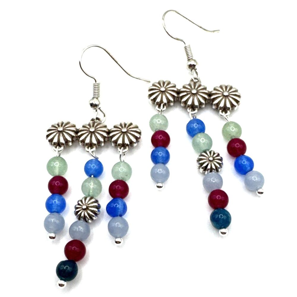 Brighton Kyoto In Bloom Pink Blue Flowers Beaded Beads Custom Silver Earrings